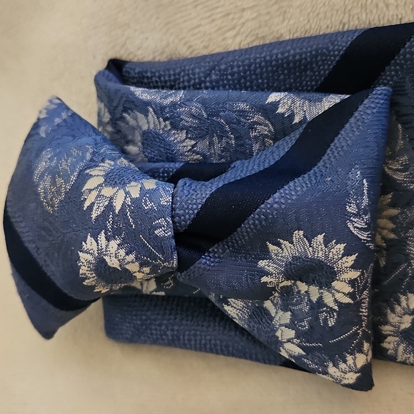 Vtg SEARS MCM Blue Sunflower Floral Striped Wide Clip-on Tie - Picture 3 of 8